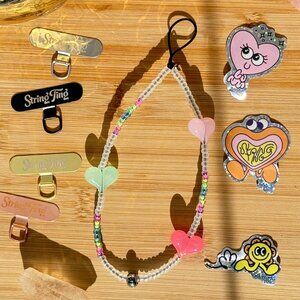 String Ting Iridescent Hearts Beaded Phone Strap Wristlet Japanese Miyuki Beads